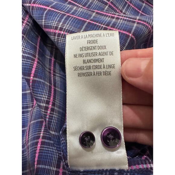 Robert Graham Plaid Classic Fit Blue Pink Cotton Long Sleeve Shirt, XL - Picture 7 of 10